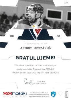 2019-20 SportZoo Tipsport Liga - Autograph #A36 Andrej Meszaros Back