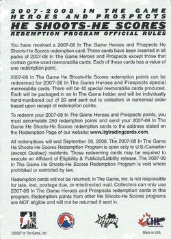 2007-08 In The Game Heroes and Prospects - He Shoots He Scores Redemption Points #NNO Rockford IceHogs Back