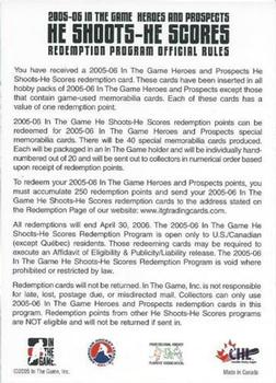 2005-06 In The Game Heroes and Prospects - He Shoots-He Scores Redemption Points #NNO Sault Ste. Marie Greyhounds Back