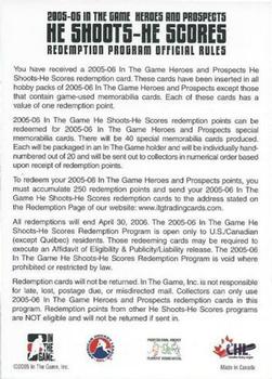 2005-06 In The Game Heroes and Prospects - He Shoots-He Scores Redemption Points #NNO Rochester Americans Back