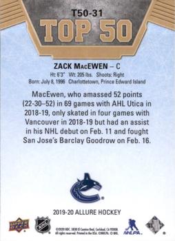 2019-20 Upper Deck Allure - Top 50 Blue #T50-31 Zack MacEwen Back
