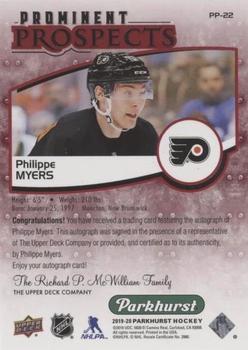 2019-20 Parkhurst - Prominent Prospects Autographs Red #PP-22 Philippe Myers Back