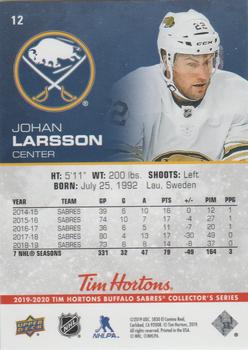 2019-20 Upper Deck Tim Hortons Buffalo Sabres #12 Johan Larsson Back