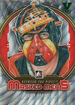 2015-16 In The Game Final Vault - 2012-13 In The Game Between The Pipes - Masked Men 5 Silver Foil (Green Vault Stamp) #MM-13 John Garrett Front