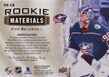 2019-20 Upper Deck - Rookie Materials Patch #RM-EM Elvis Merzlikins Back