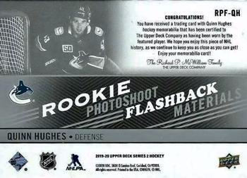 2019-20 Upper Deck - Rookie Photoshoot Flashback Materials #RPF-QH Quinn Hughes Back