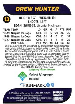 2019-20 Choice Erie Otters (OHL) #13 Drew Hunter Back