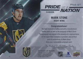 2019-20 SPx - UD Black Pride of a Nation Auto Manufactured Patch #PNA-ST Mark Stone Back