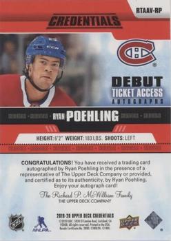 2019-20 Upper Deck Credentials - Debut Ticket Access Autographs Variant Red #RTAAV-RP Ryan Poehling Back