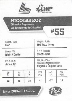 2014-15 Post CHL #NNO Nicolas Roy Back