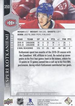 2020-21 Upper Deck #350 Jesperi Kotkaniemi Back