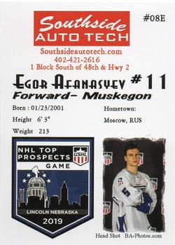 2018-19 Southside Auto Tech NHL Top Prospects Game USHL Team East #08E Egor Afanasyev Back