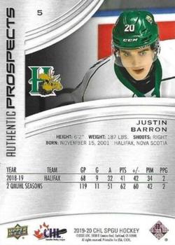 2019-20 SP Game Used CHL #5 Justin Barron Back