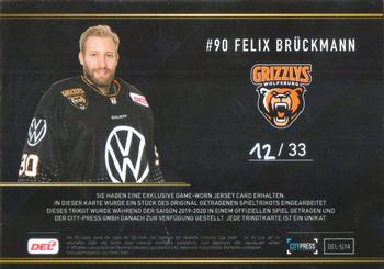 2019-20 Playercards (DEL) - Signature Jersey Cards #SJ14 Felix Bruckmann Back