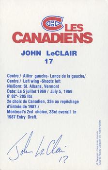 1992-93 Montreal Canadiens #NNO John LeClair Back