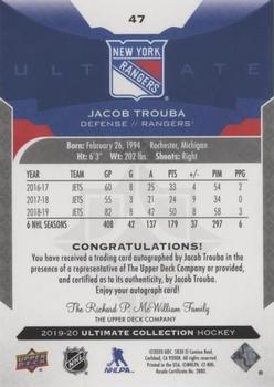 2019-20 Upper Deck Ultimate Collection - Autographs #47 Jacob Trouba Back