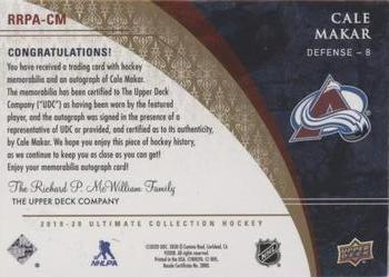 2019-20 Upper Deck Ultimate Collection - Retro Ultimate Rookies Autographed Patch Variations #RRPA-CM Cale Makar Back