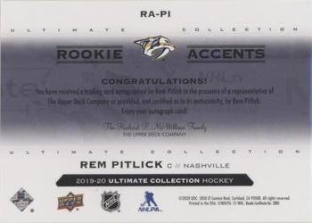 2019-20 Upper Deck Ultimate Collection - Rookie Accents #RA-PI Rem Pitlick Back