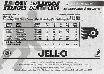1994-95 Kraft - Jell-O Hockey Heroes #NNO Mark Recchi Back