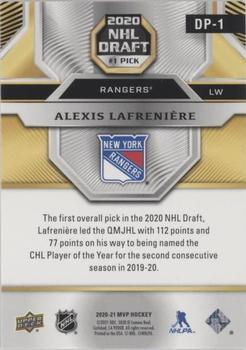 2020-21 Upper Deck MVP - 2020 NHL Draft #1 Pick Exchange #DP-1 Alexis Lafreniere Back