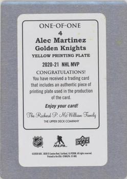 2020-21 Upper Deck MVP - Printing Plates Yellow #4 Alec Martinez Back