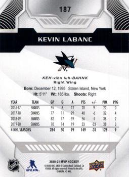 2020-21 Upper Deck MVP - Silver Script #187 Kevin Labanc Back