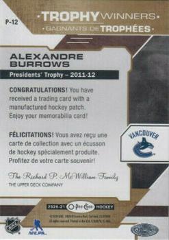 2020-21 O-Pee-Chee - Trophy Patches #P-12 Alexandre Burrows Back