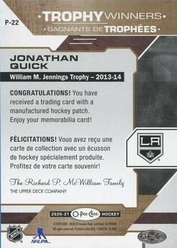 2020-21 O-Pee-Chee - Trophy Patches #P-22 Jonathan Quick Back