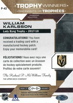 2020-21 O-Pee-Chee - Trophy Patches #P-42 William Karlsson Back