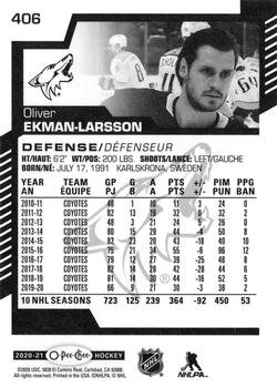 2020-21 O-Pee-Chee - Variant Warm-Up Jersey #406 Oliver Ekman-Larsson Back