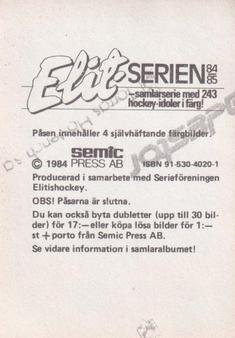 1984-85 Semic Elitserien (Swedish) #2 Thomas Östlund Back