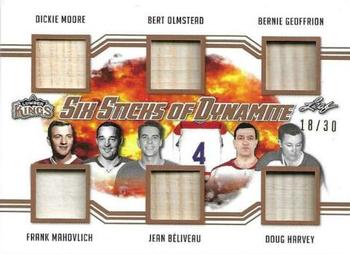 2019-20 Leaf Lumber Kings - Six Sticks of Dynamite Bronze #SSD-07 Dickie Moore / Frank Mahovlich / Bert Olmstead / Jean Béliveau / Bernie Geoffrion / Doug Harvey Front