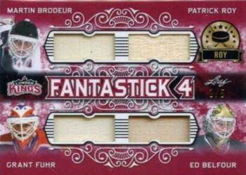 2019-20 Leaf Lumber Kings - Fantastick 4 Red #F4-05 Martin Brodeur / Patrick Roy / Grant Fuhr / Ed Belfour Front