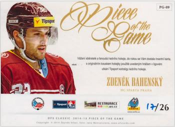 2014-15 OFS Classic - Piece of the Game #PG-09 Zdenek Bahensky Back