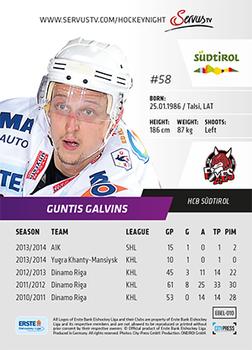 2014-15 Playercards Premium (EBEL) #010 Guntis Galvins Back