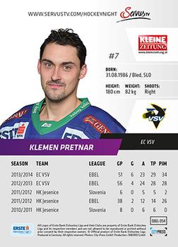 2014-15 Playercards Premium (EBEL) #054 Klemen Pretnar Back