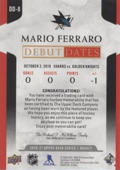 2020-21 Upper Deck - Debut Dates Jersey #DD-8 Mario Ferraro Back