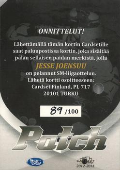 2012-13 Cardset Finland - Patch Series 2 Redemption #NNO Jesse Joensuu Back