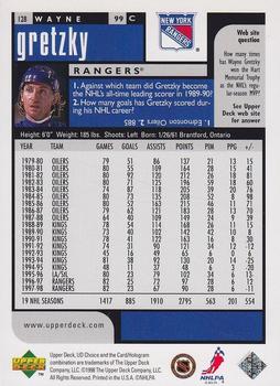 1998-99 UD Choice - Prime Choice Reserve Missing Serial Numbers #128 Wayne Gretzky Back