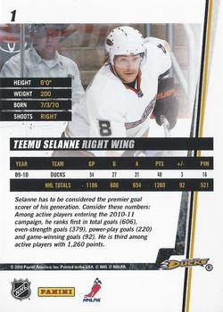 2010-11 Donruss #1 Teemu Selanne  Back