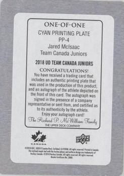 2018 Upper Deck Team Canada Juniors - Provincial Prowess Printing Plates - Cyan #PP-4 Jared McIsaac Back