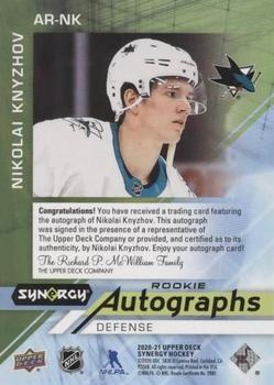 2020-21 Upper Deck Synergy - Autographs Rookies #AR-NK Nikolai Knyzhov Back