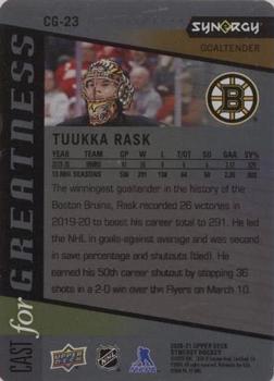 2020-21 Upper Deck Synergy - Cast for Greatness Purple #CG-23 Tuukka Rask Back