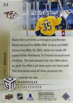 2020-21 Upper Deck Game Dated Moments - Gold #53 Pekka Rinne Back