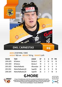 2015-16 Playercards HockeyAllsvenskan #HA-181 Emil Carnestad Back