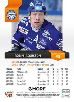 2015-16 Playercards HockeyAllsvenskan #HA-204 Robin Jacobsson Back