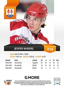 2015-16 Playercards HockeyAllsvenskan #HA-292 Jesper Wiberg Back