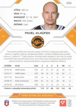 2020-21 SportZoo Tipos Extraliga #050 Pavel Klhufek Back