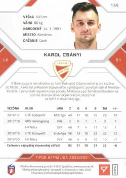 2020-21 SportZoo Tipos Extraliga #135 Karol Csanyi Back