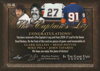 2020-21 Leaf In The Game Used - The Captain’s Log Red #TCL-06 Clark Gillies / Denis Potvin / Mike Peca / John Tavares Back